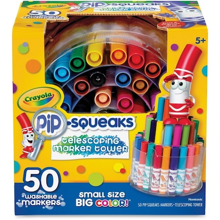 Crayola Telescoping Pip-Squeaks Marker Tower, 50/ST, Nontoxic, AST, PK50 CYO588750